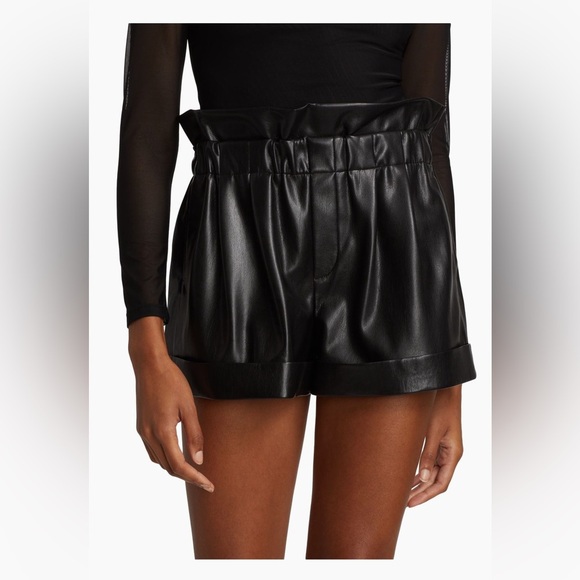 Alice + Olivia Pants - Alice + Olivia Regan Vegan Leather Paperbag Black Shorts